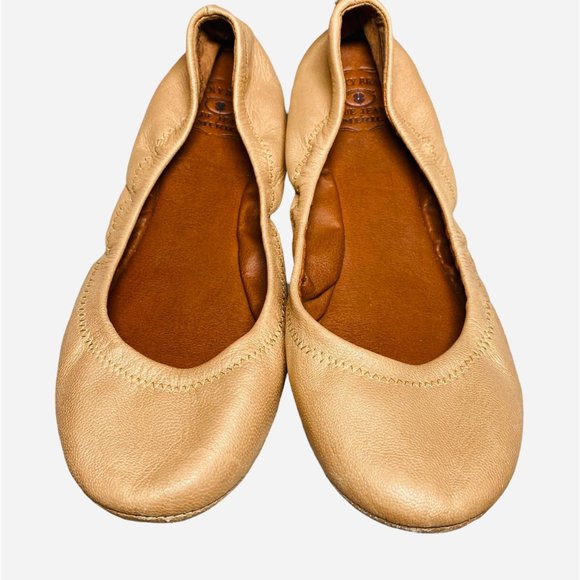LUCKY BRAND 6.5 M Leather Emmie Ballet Flats Pearl Shimmer Golden Slip On Shoes - Picture 7 of 7
